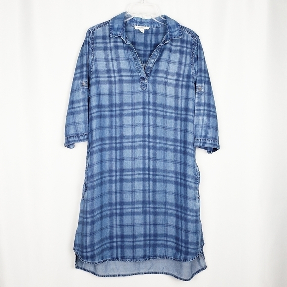 BEACHLUNCHLOUNGE plaid chambray shift dress - Picture 1 of 7